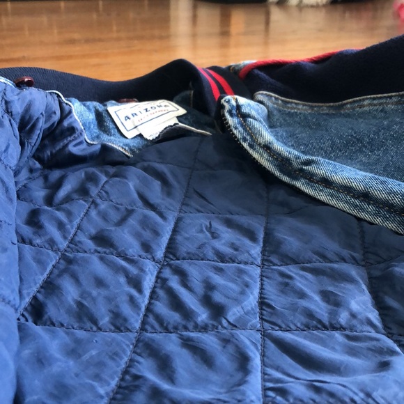 The original Arizona jean company jean bomber jacket with navy blue sleeves - Picture 2 of 4